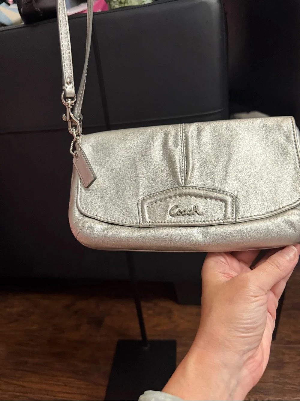 Coach Silver Metallic Leather Wristlet